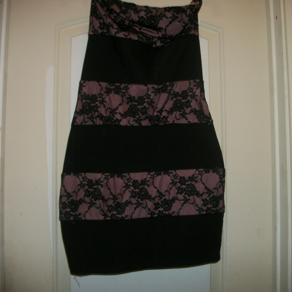 PINUP JAZZ BAR AESTHETIC SEXY BANDAGE DRESS W LACE INSET, SM